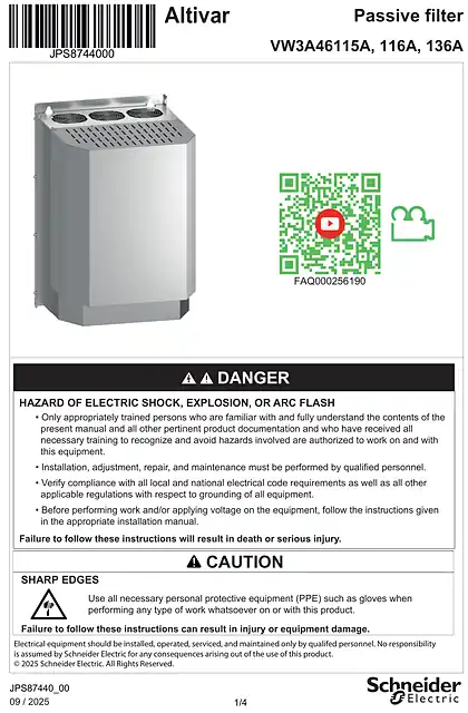 schneider施耐德Instruction Sheet_ Passive filter VW3A46115A_ VW3A46116A_ VW3A46136A